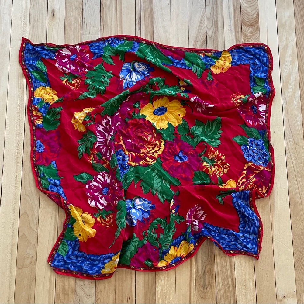 Vintage Liz Claiborne Multicolor Floral Silk Scarf - Picture 1 of 11